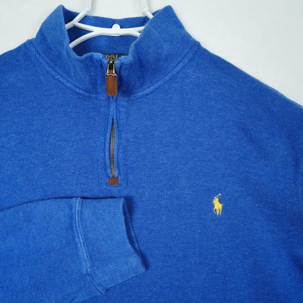 Polo Ralph Lauren Mens XXL Blue Cotton Quarter Zip Pullover Sweater Yellow Pony